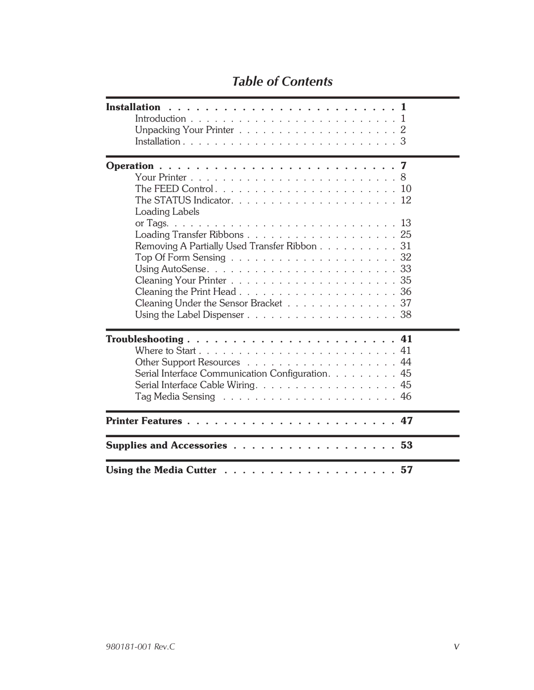 Zebra Technologies Printers user manual Table of Contents 