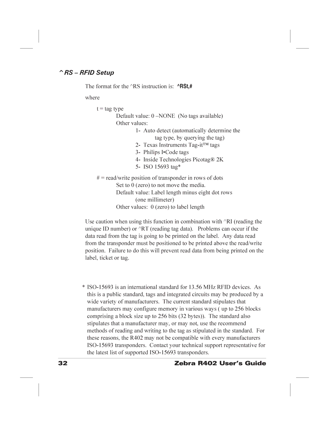 Zebra Technologies R402 manual RS Rfid Setup 