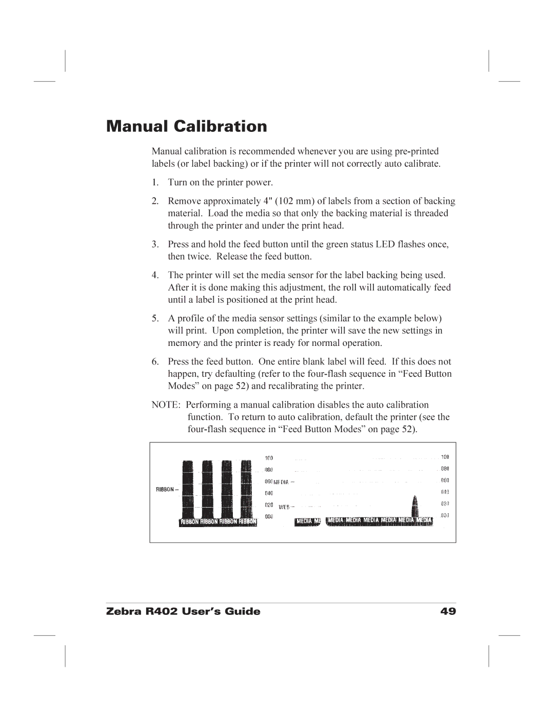 Zebra Technologies R402 manual Manual Calibration 
