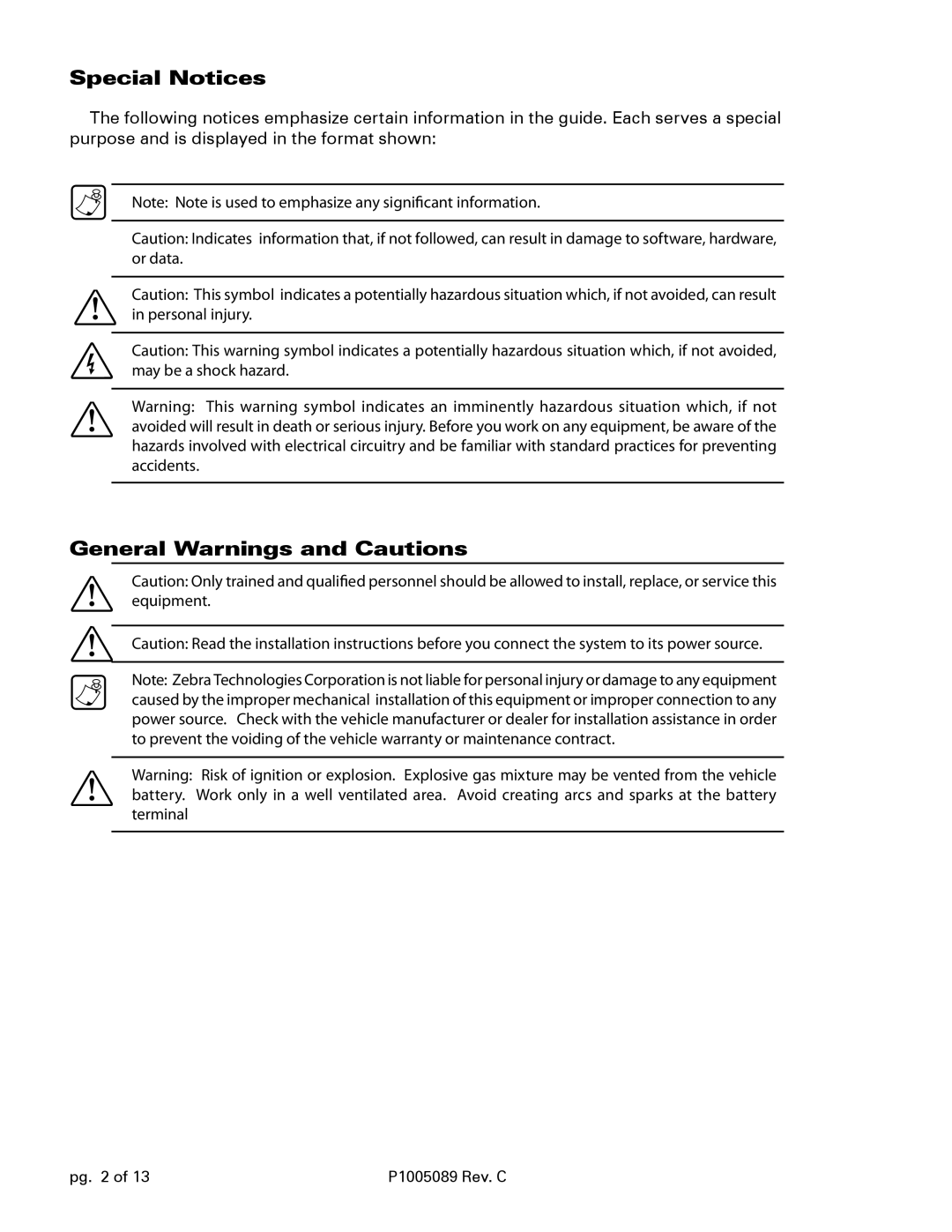 Zebra Technologies QL420, RP4T, Qln420 installation instructions Special Notices, General Warnings and Cautions 