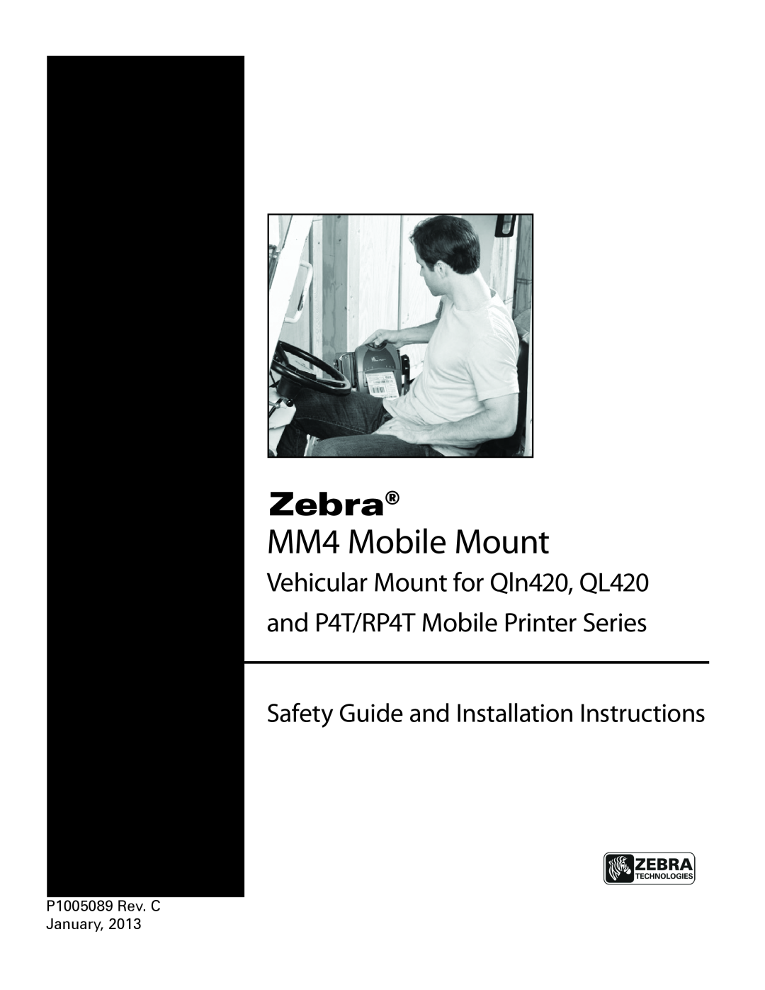 Zebra Technologies RP4T installation instructions MM4 Mobile Mount, Zebra, Safety guide and Installation Instructions 