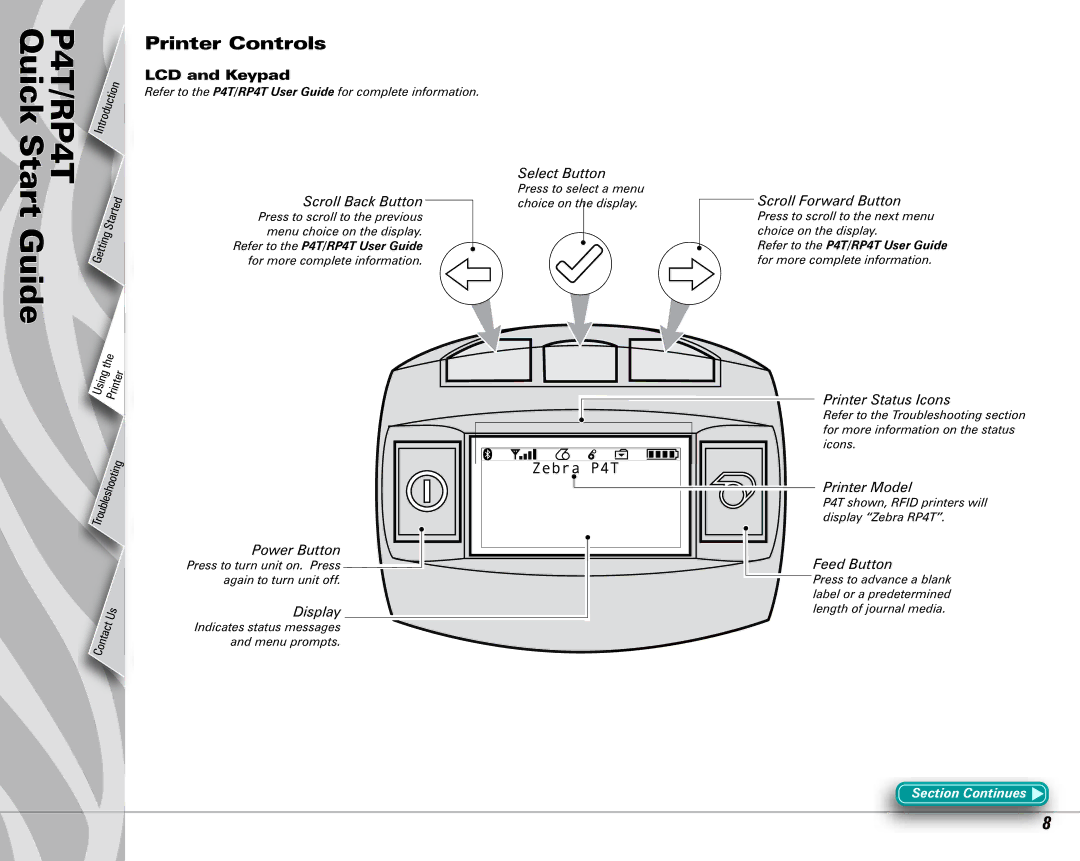 Zebra Technologies RP4T manual Printer Controls, LCD and Keypad 