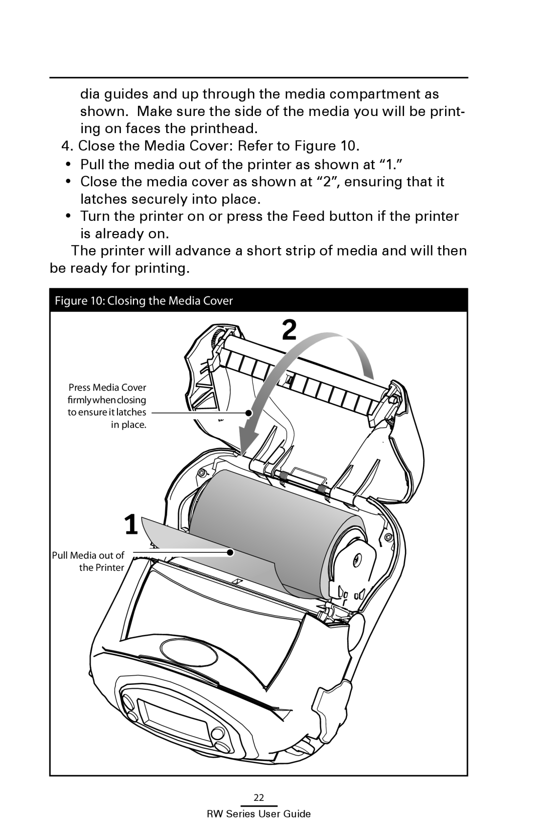 Zebra Technologies RW 220, RW 420 manual Closing the Media Cover 