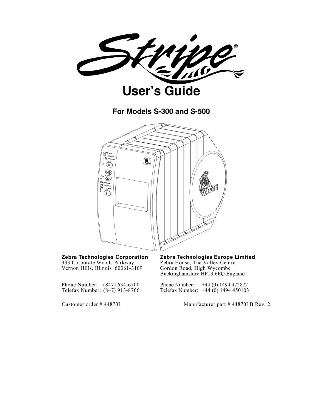 Zebra Technologies S-300 manual User’s Guide 