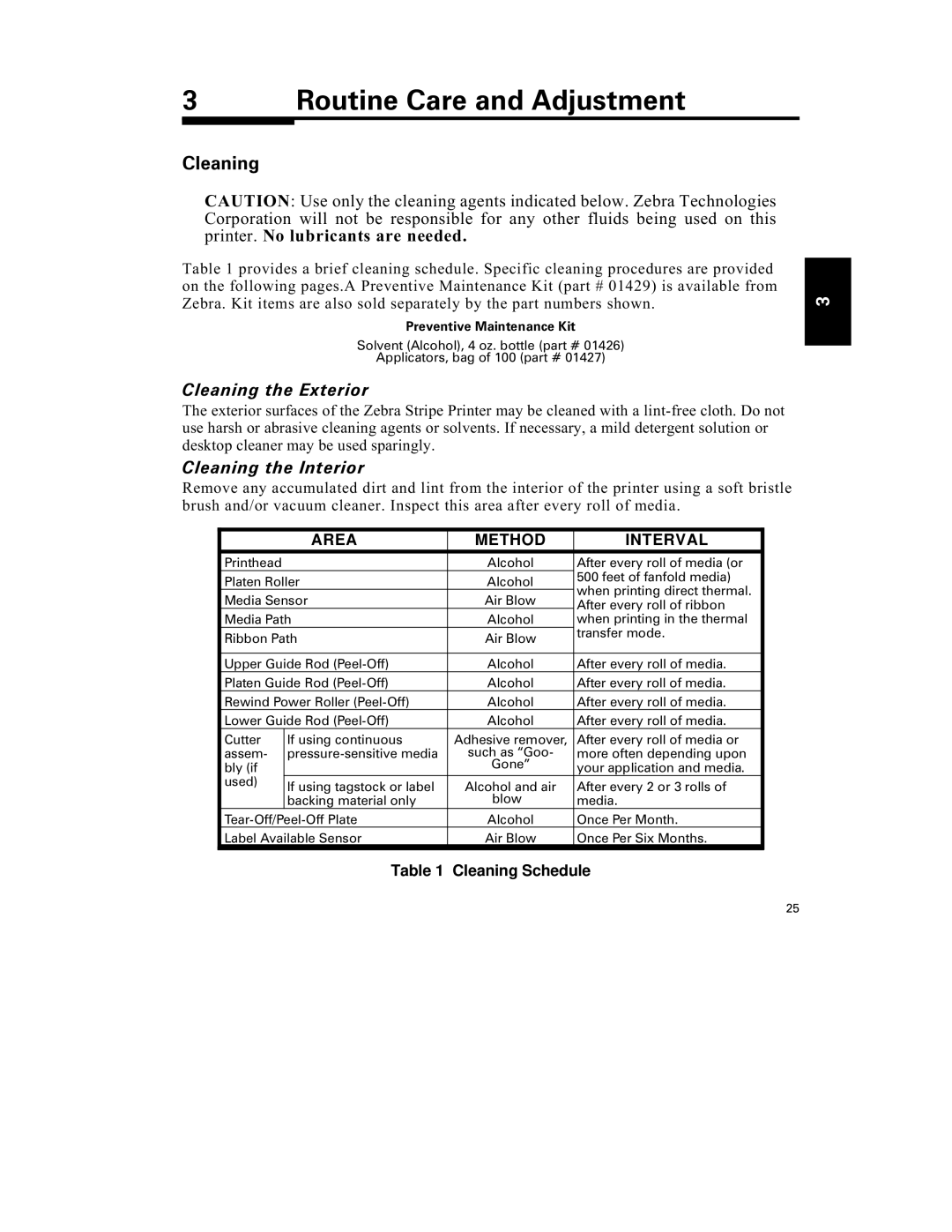 Zebra Technologies S-300 manual Cleaning the Exterior, Cleaning the Interior, Preventive Maintenance Kit 