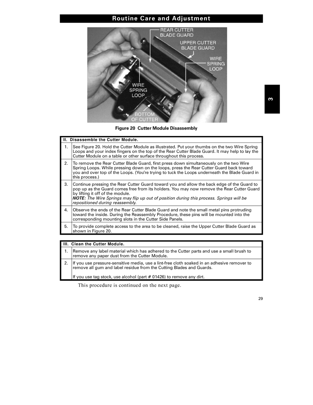 Zebra Technologies S-300 manual II. Disassemble the Cutter Module, III. Clean the Cutter Module 