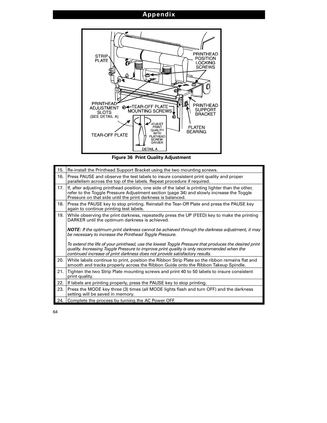 Zebra Technologies S-300 manual Appendix, Print Quality Adjustment 