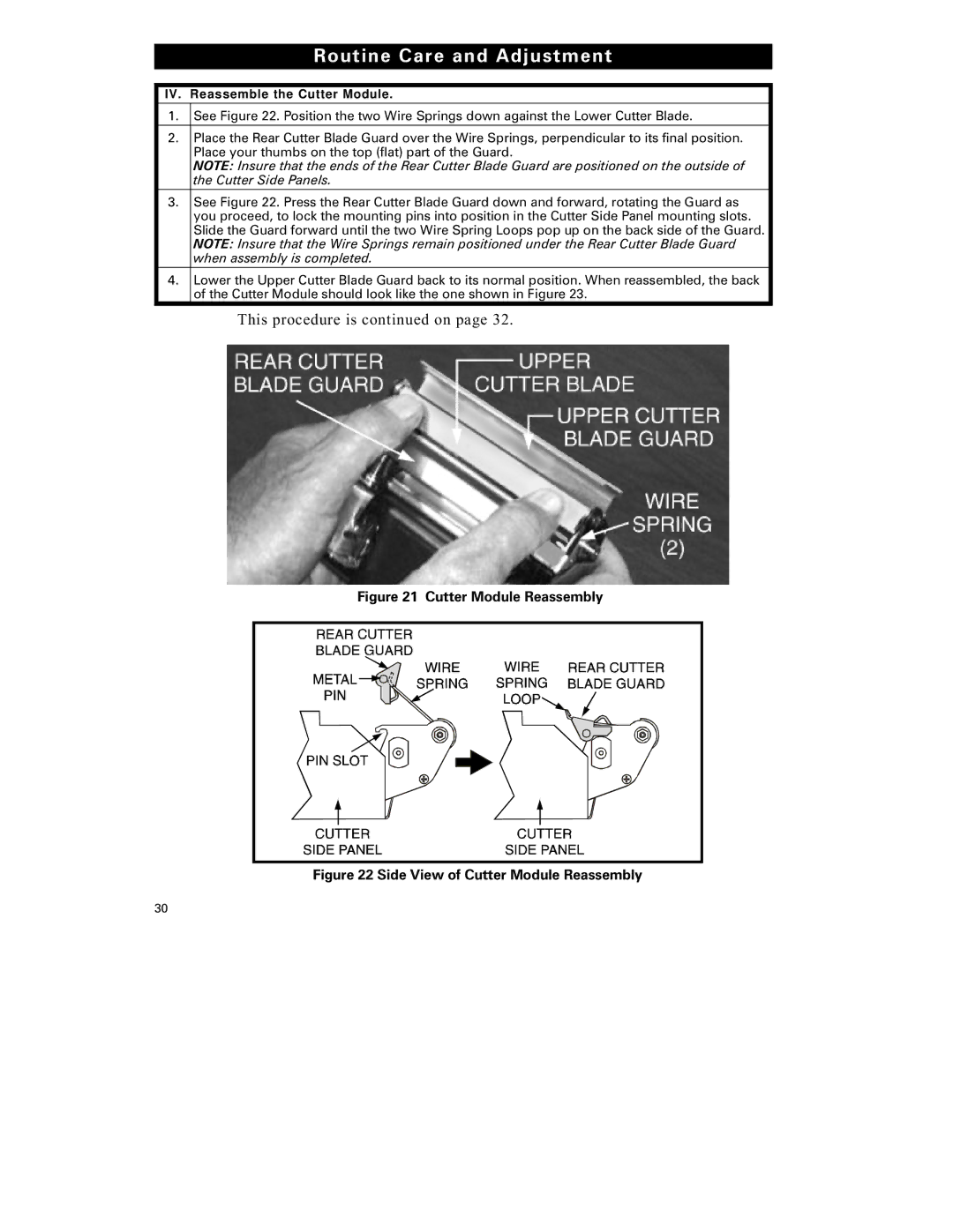 Zebra Technologies S-500 manual Cutter Module Reassembly, IV. Reassemble the Cutter Module 