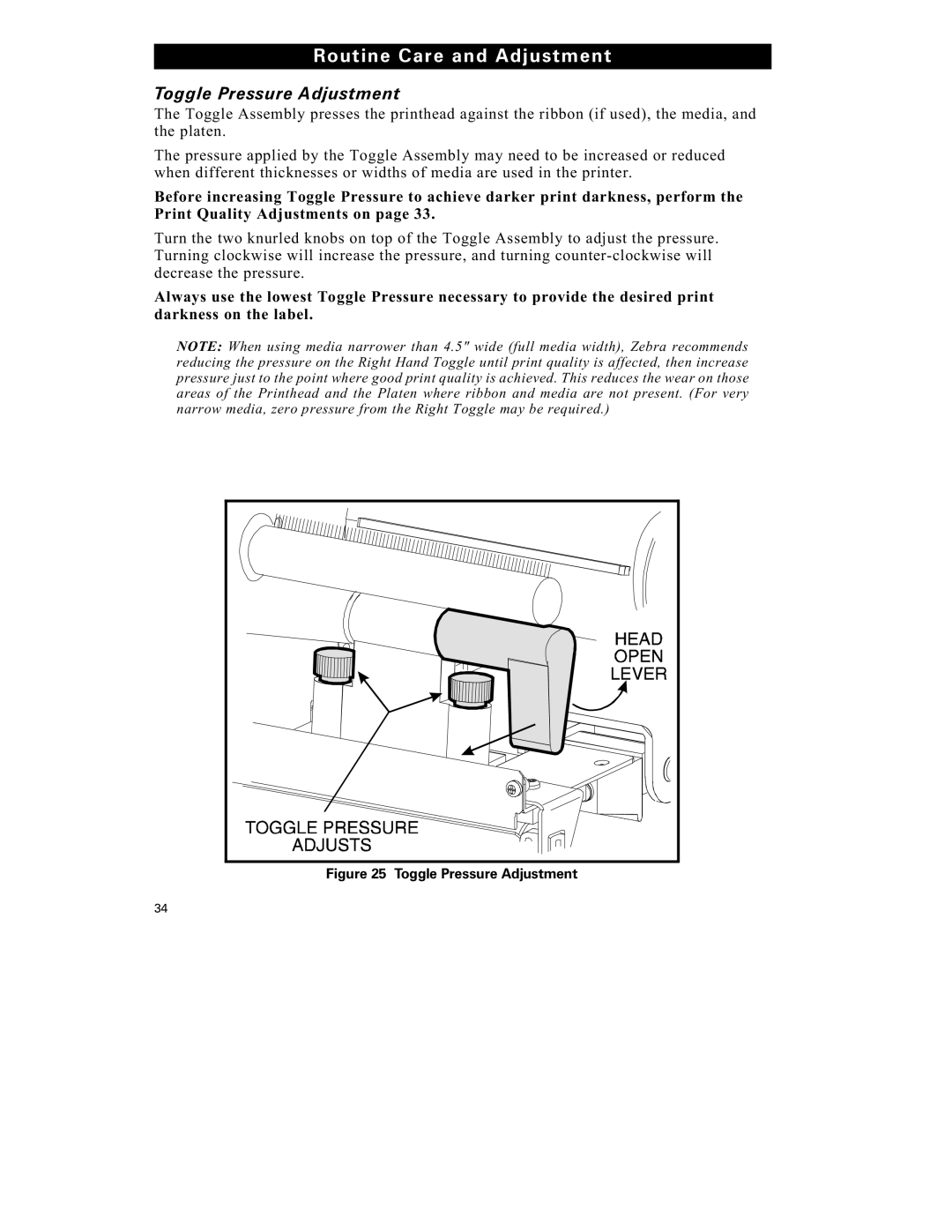 Zebra Technologies S-500 manual Toggle Pressure Adjustment 