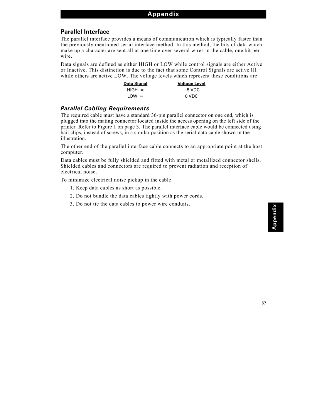 Zebra Technologies S-500 manual Parallel Interface, Parallel Cabling Requirements 