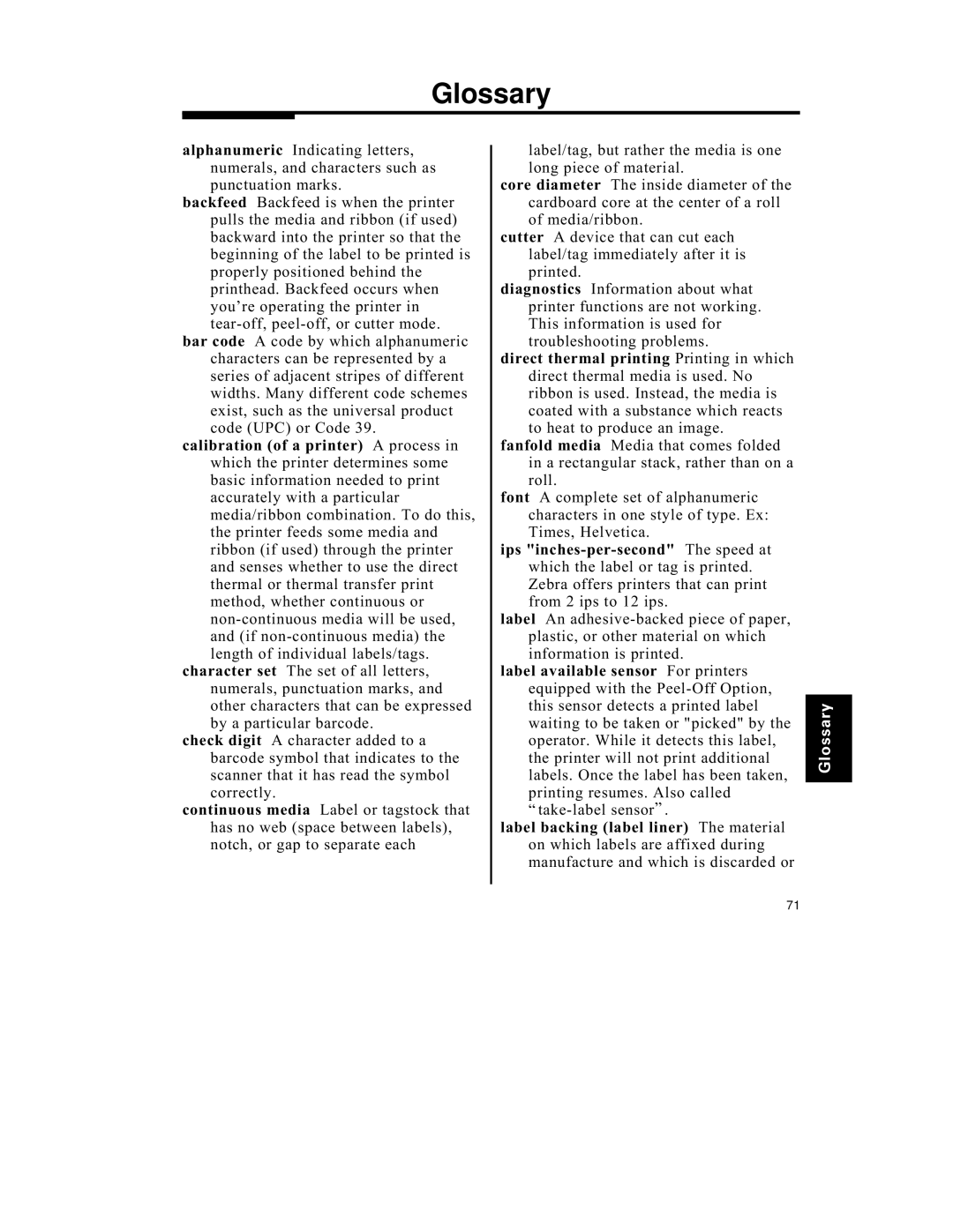 Zebra Technologies S-500 manual Glossary 