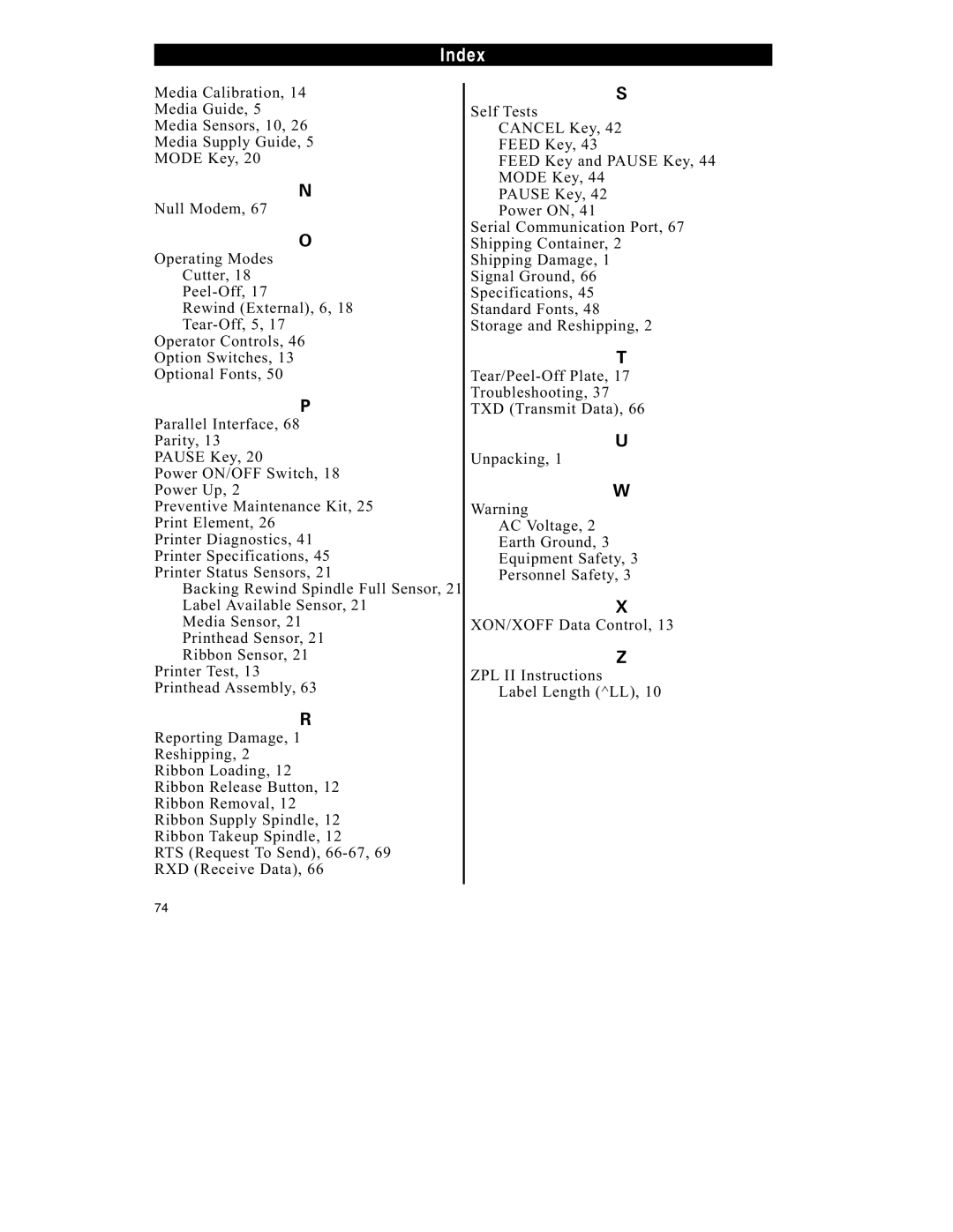 Zebra Technologies S-500 manual Index 