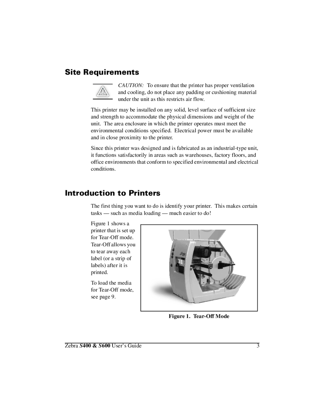 Zebra Technologies S600, S400 manual 6LWH5HTXLUHPHQWV, QWURGXFWLRQWR3ULQWHUV 