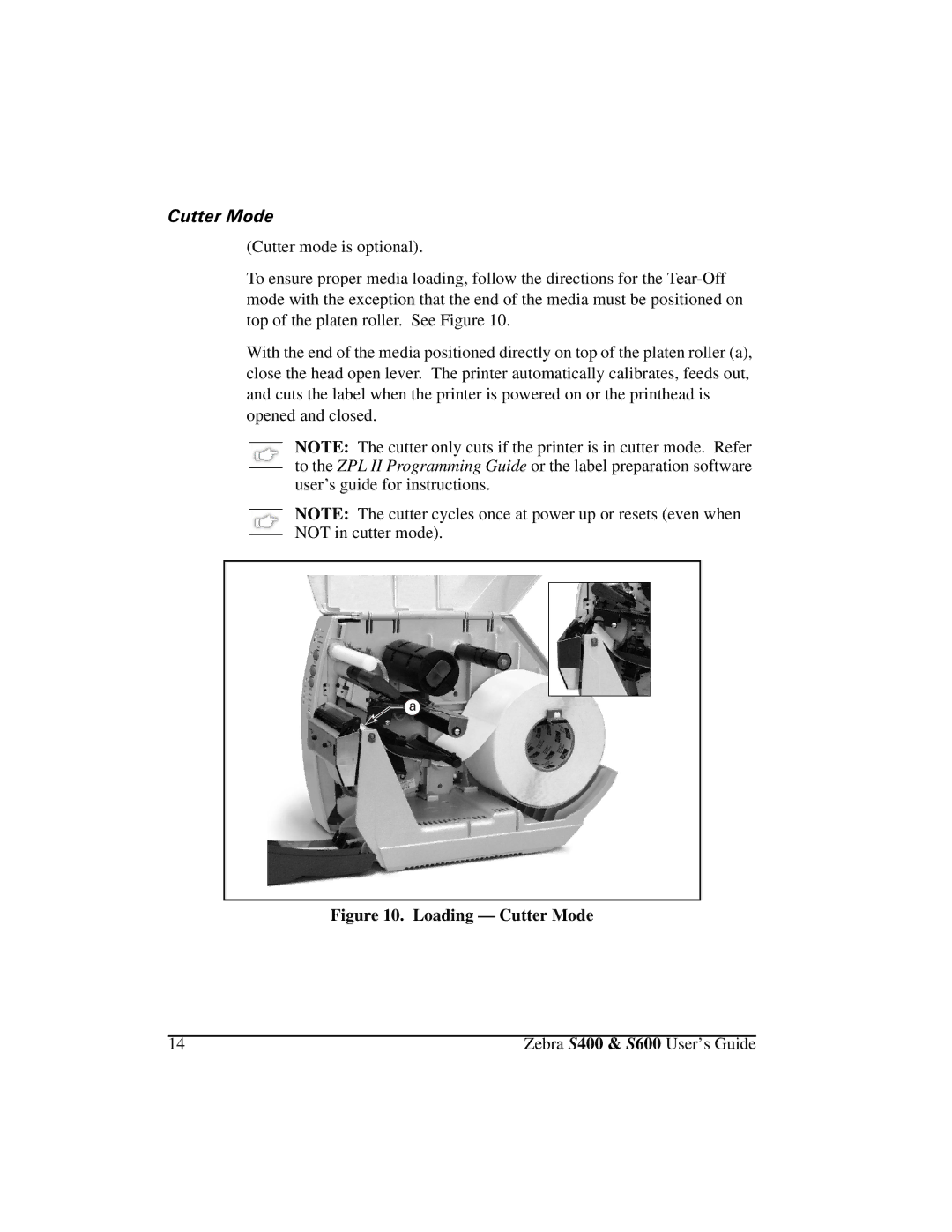 Zebra Technologies S400, S600 manual XWWHU0RGH, Loading Cutter Mode 