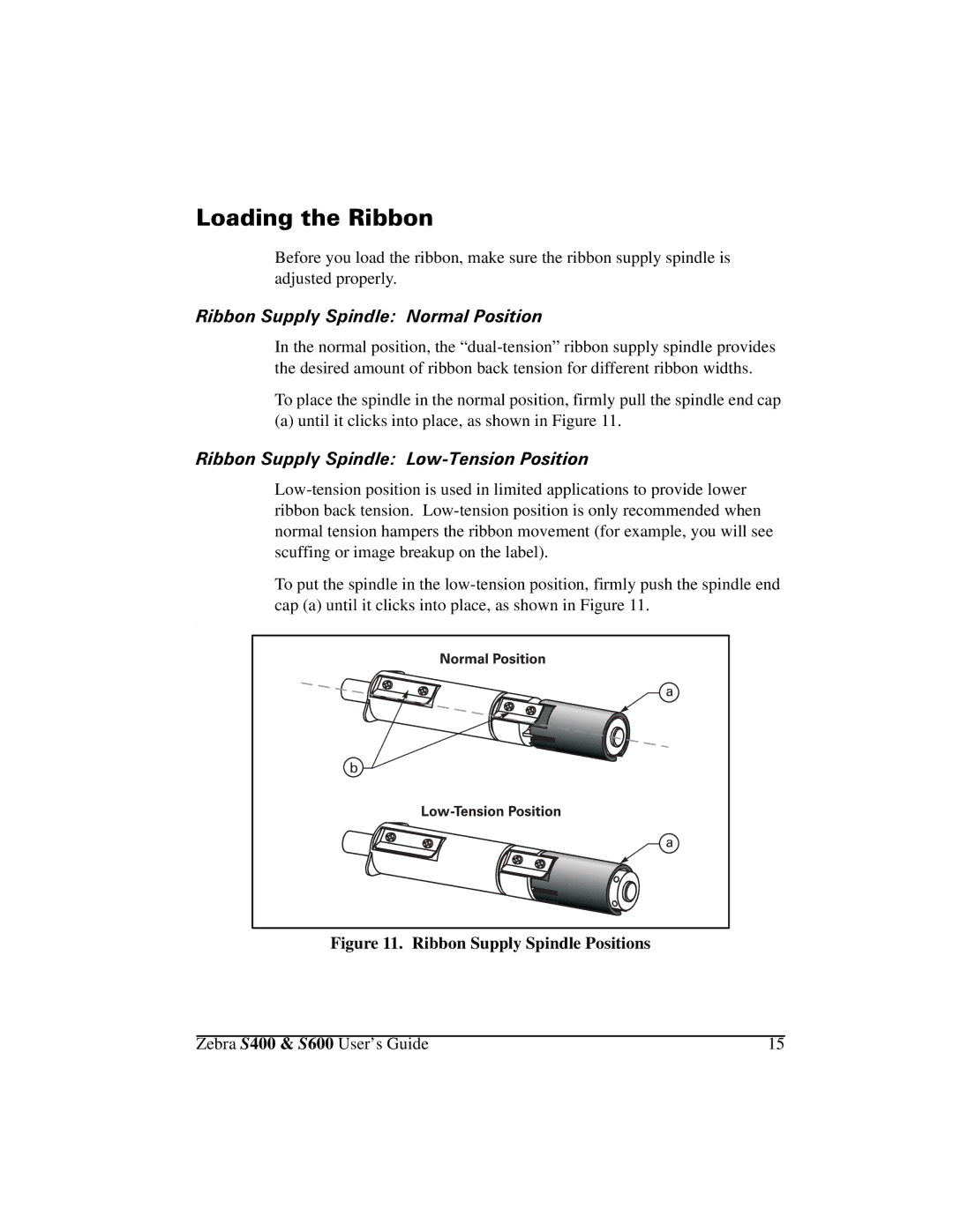 Zebra Technologies S600, S400 RDGLQJWKH5LEERQ, 5LEERQ6XSSO\6SLQGOH1RUPDO3RVLWLRQ, 5LEERQ6XSSO\6SLQGOH/RZ7HQVLRQ3RVLWLRQ 