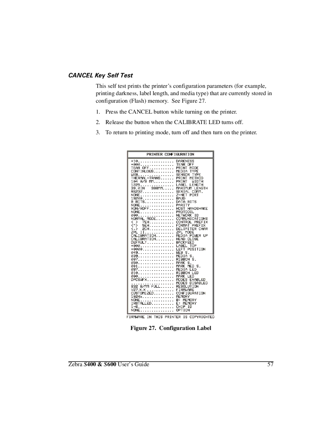 Zebra Technologies S600, S400 manual $1&/.H\6HOI7HVW 