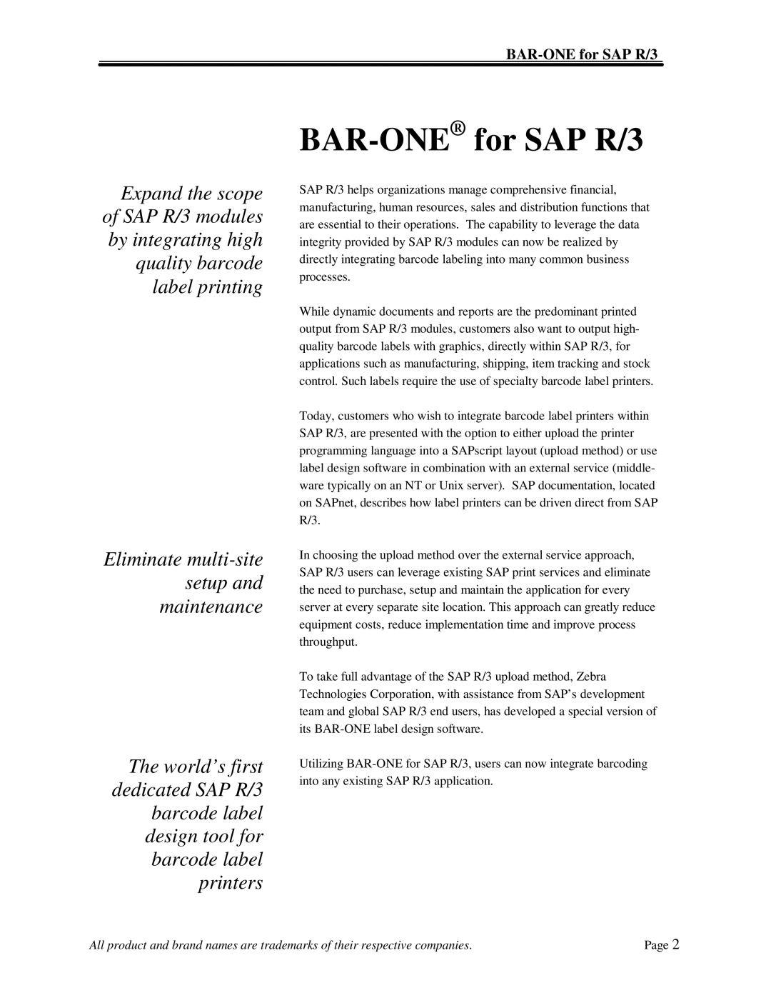 Zebra Technologies manual BAR-ONEfor SAP R/3 