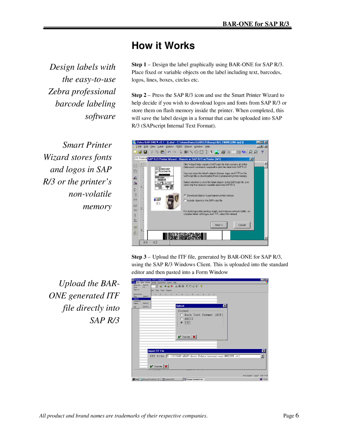 Zebra Technologies manual Upload the BAR- ONE generated ITF file directly into SAP R/3 