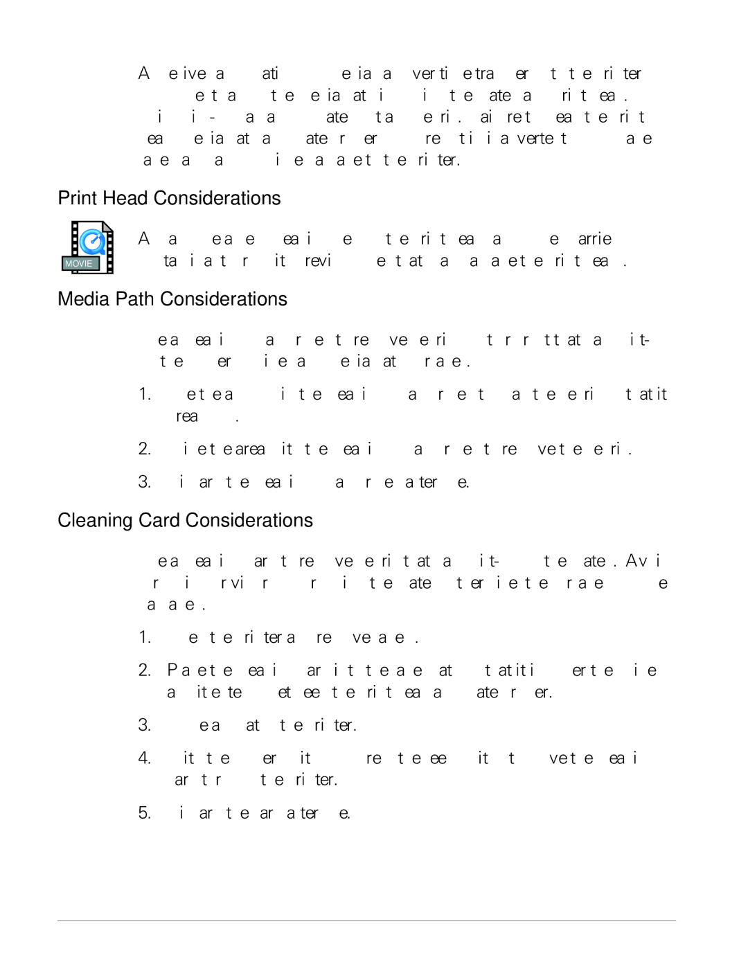 Zebra Technologies TLP 2824 manual Print Head Considerations, Media Path Considerations, Cleaning Card Considerations 