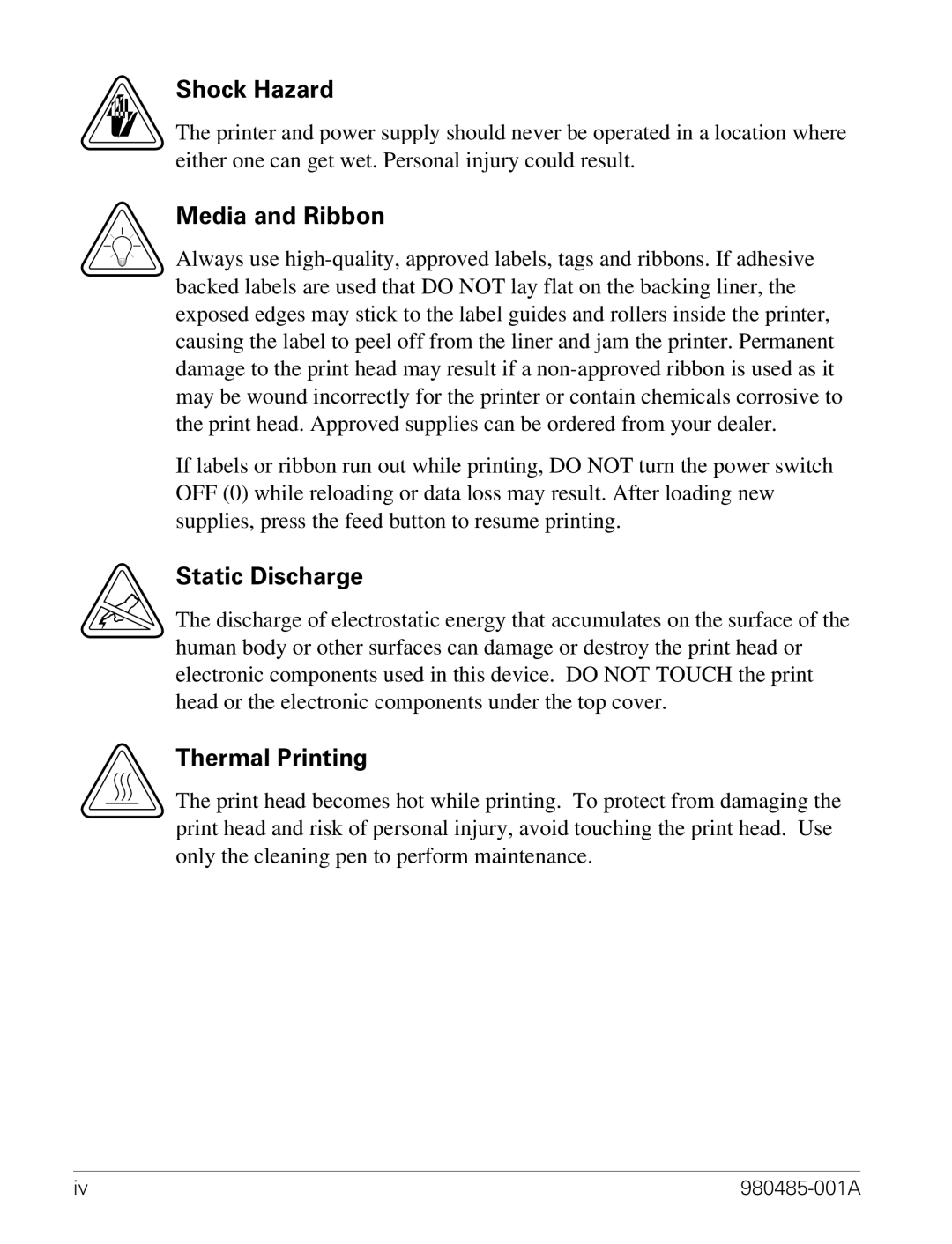 Zebra Technologies TLP 2824 manual Shock Hazard 