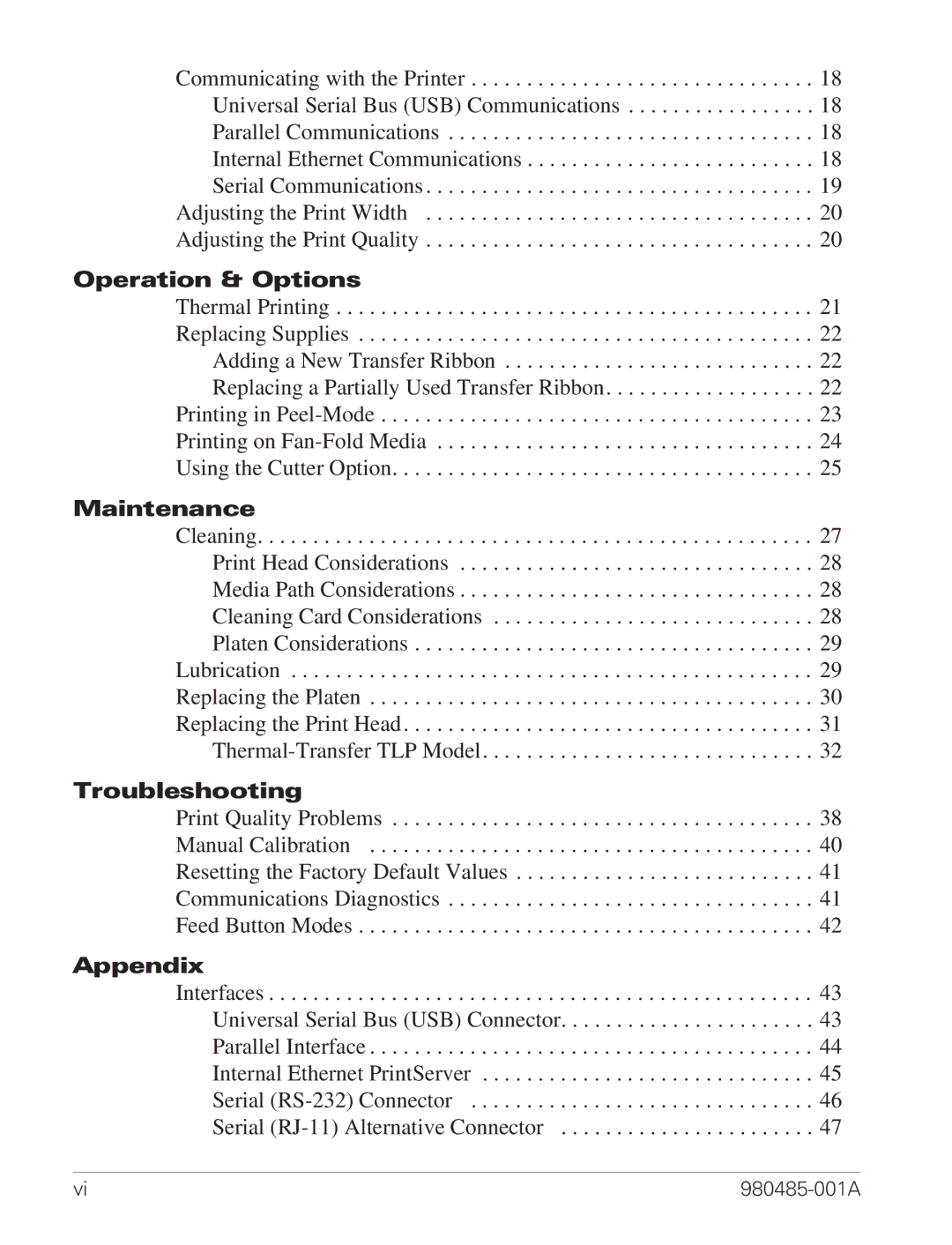 Zebra Technologies TLP 2824 manual Operation & Options 