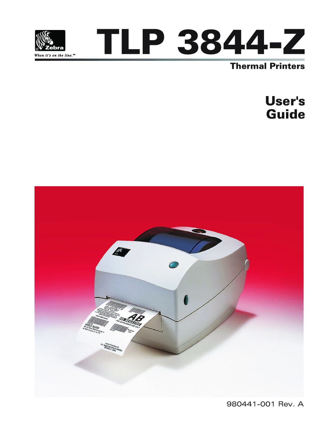 Zebra Technologies TLP 3844-Z manual Users Guide, Thermal Printers 