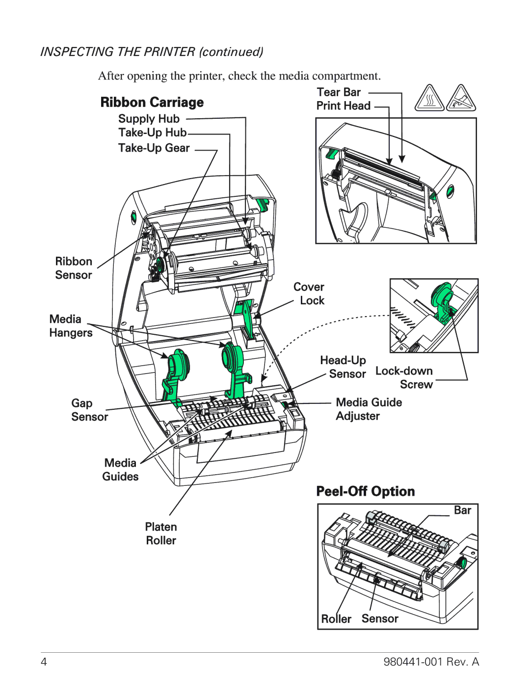 Zebra Technologies TLP 3844-Z manual Inspecting the Printer 