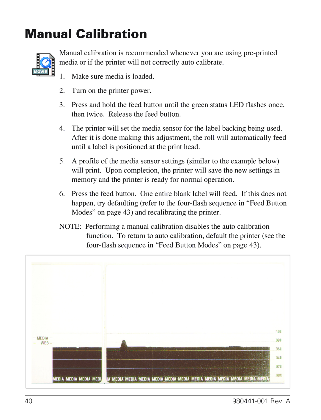 Zebra Technologies TLP 3844-Z manual Manual Calibration 