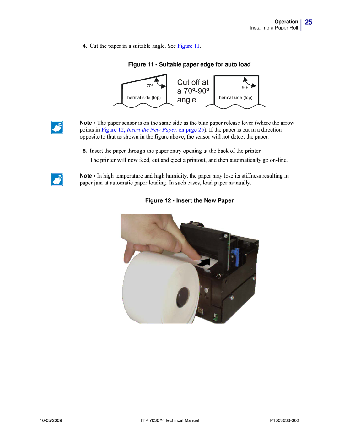 Zebra Technologies TTP 7030 technical manual Angle, Cut the paper in a suitable angle. See Figure 