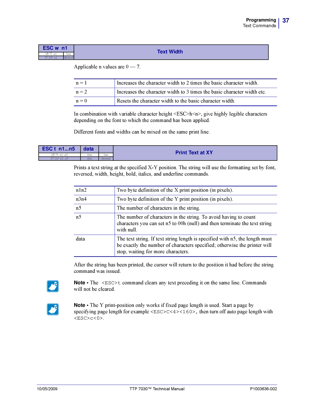 Zebra Technologies TTP 7030 technical manual ESC w n1 