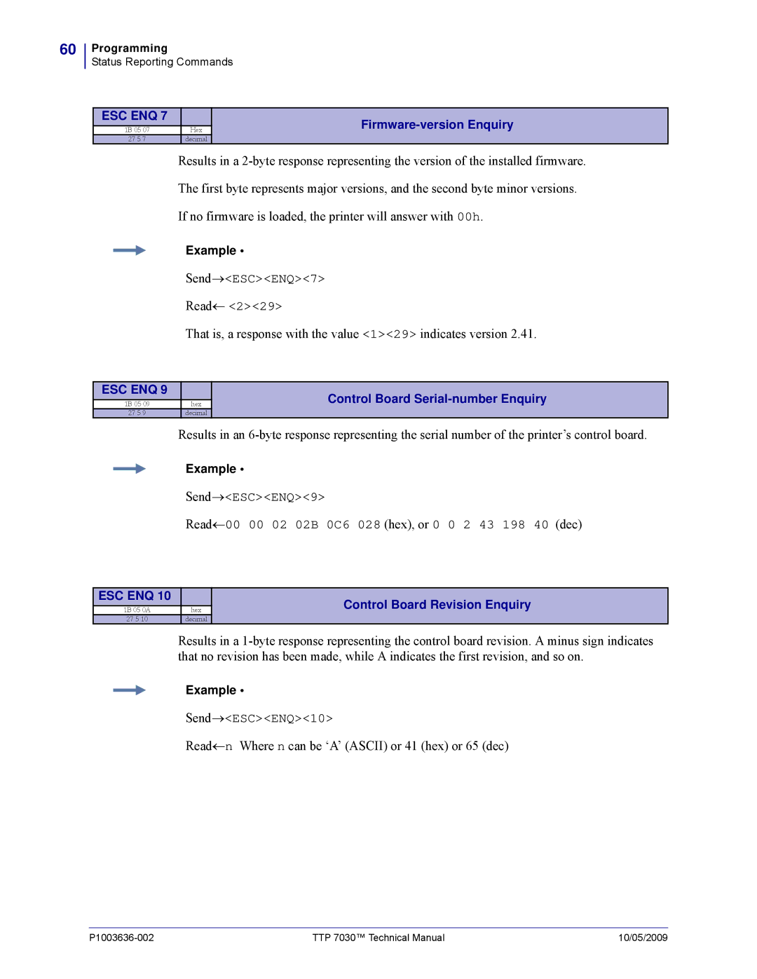 Zebra Technologies TTP 7030 technical manual That is, a response with the value 129 indicates version 