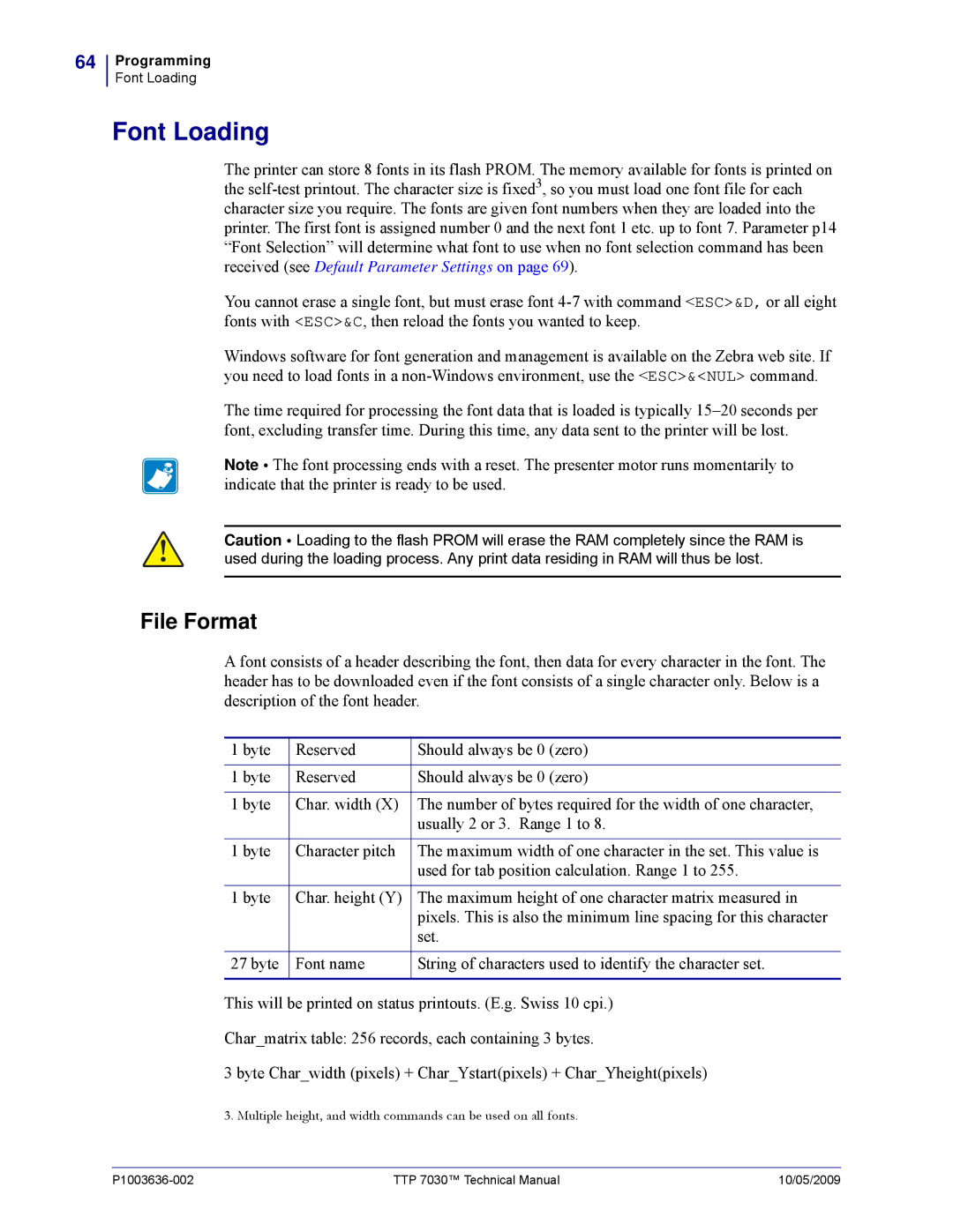 Zebra Technologies TTP 7030 technical manual Font Loading, File Format 