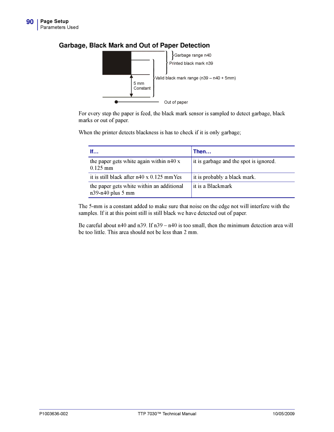 Zebra Technologies TTP 7030 technical manual Garbage, Black Mark and Out of Paper Detection 