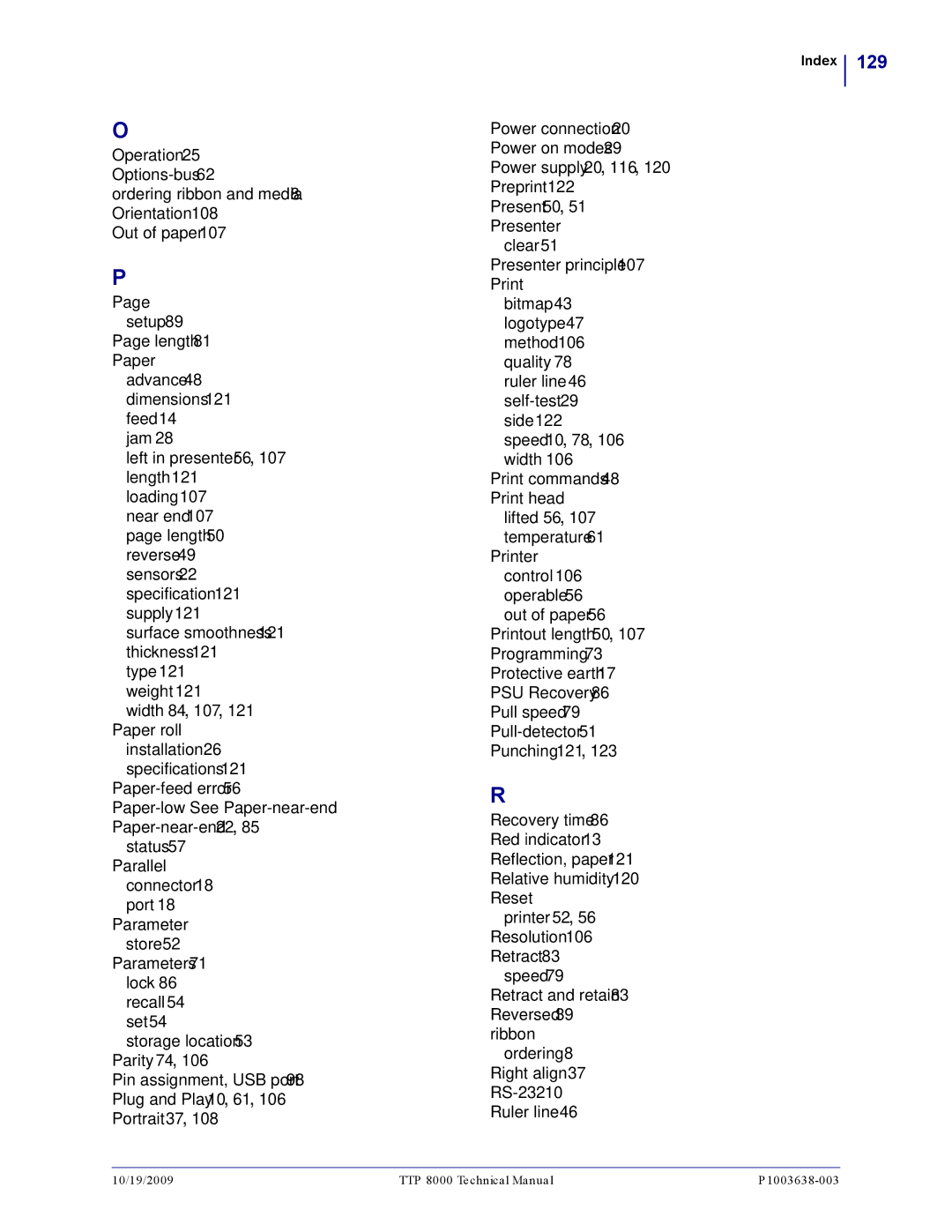 Zebra Technologies TTP 8000 manual Index 