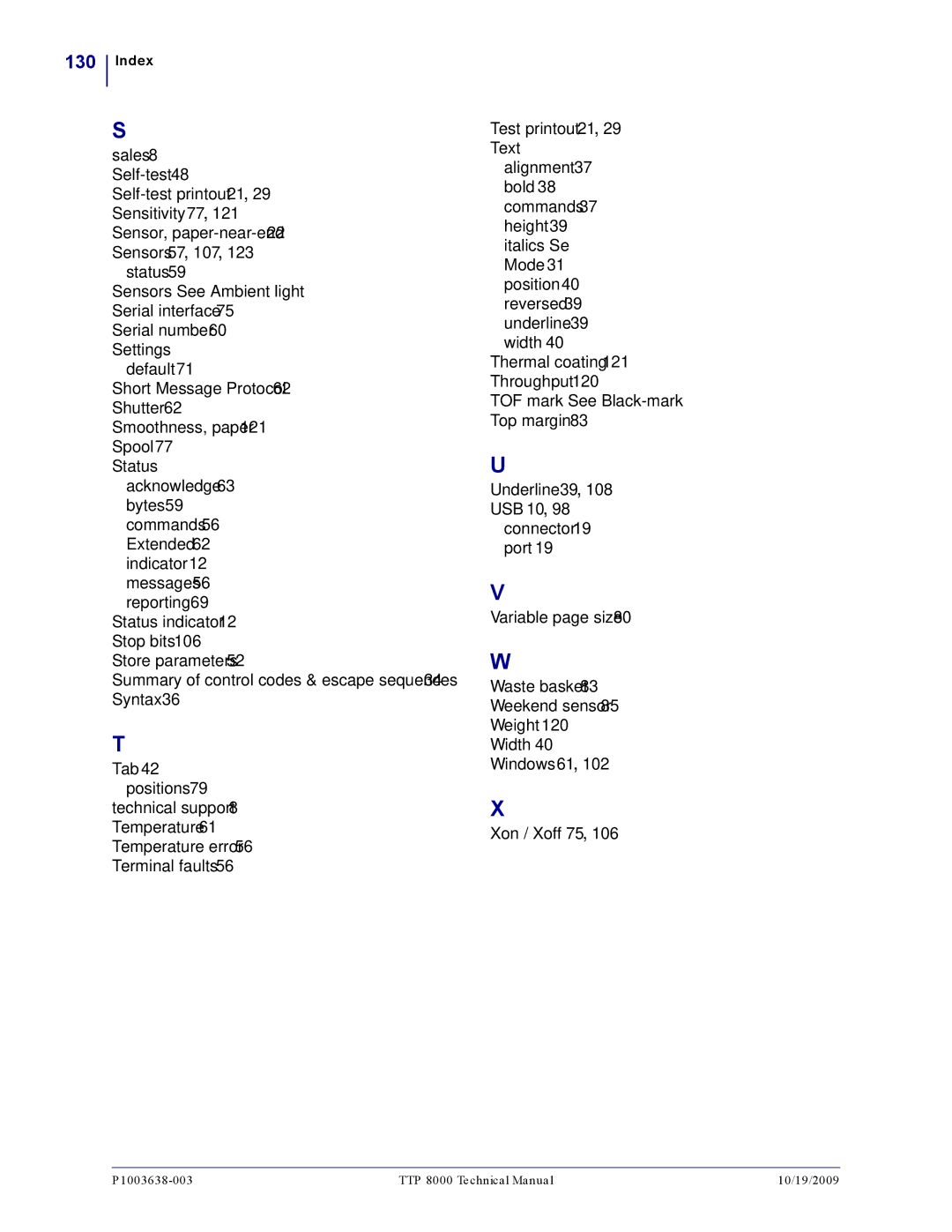 Zebra Technologies TTP 8000 manual Index 