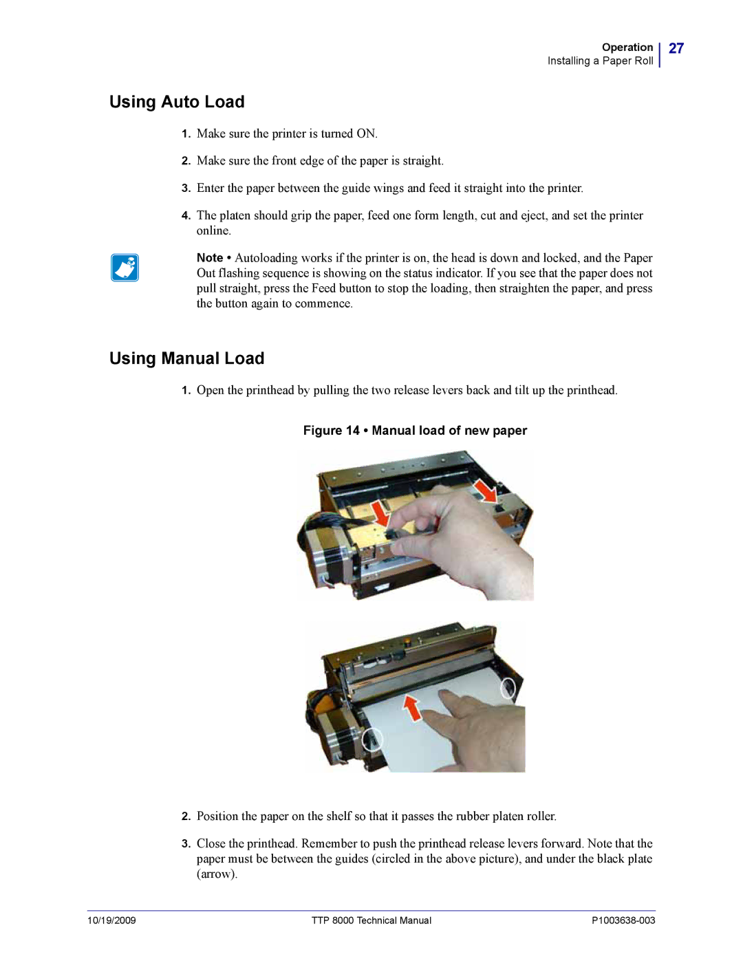 Zebra Technologies TTP 8000 manual Using Auto Load, Using Manual Load 