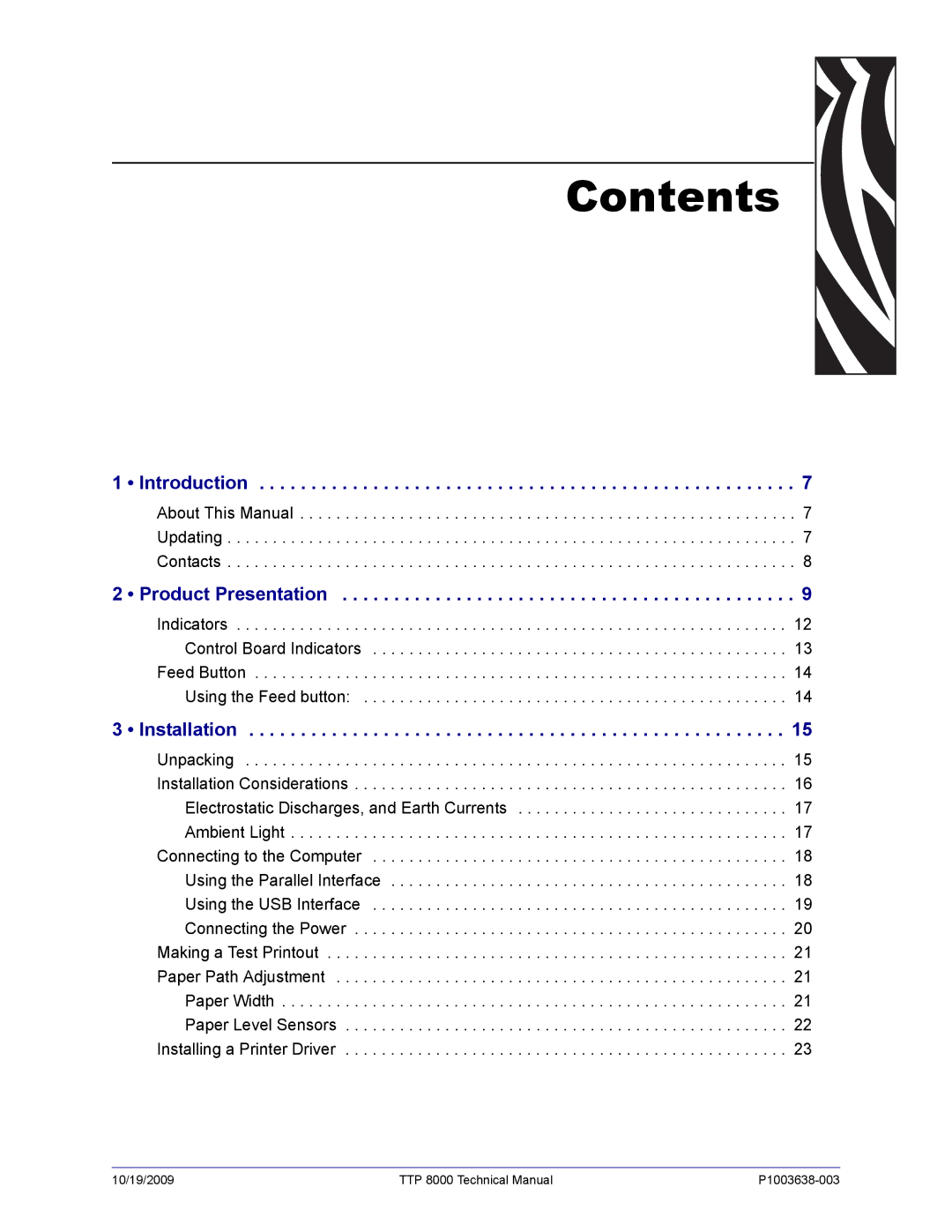 Zebra Technologies TTP 8000 manual Contents 