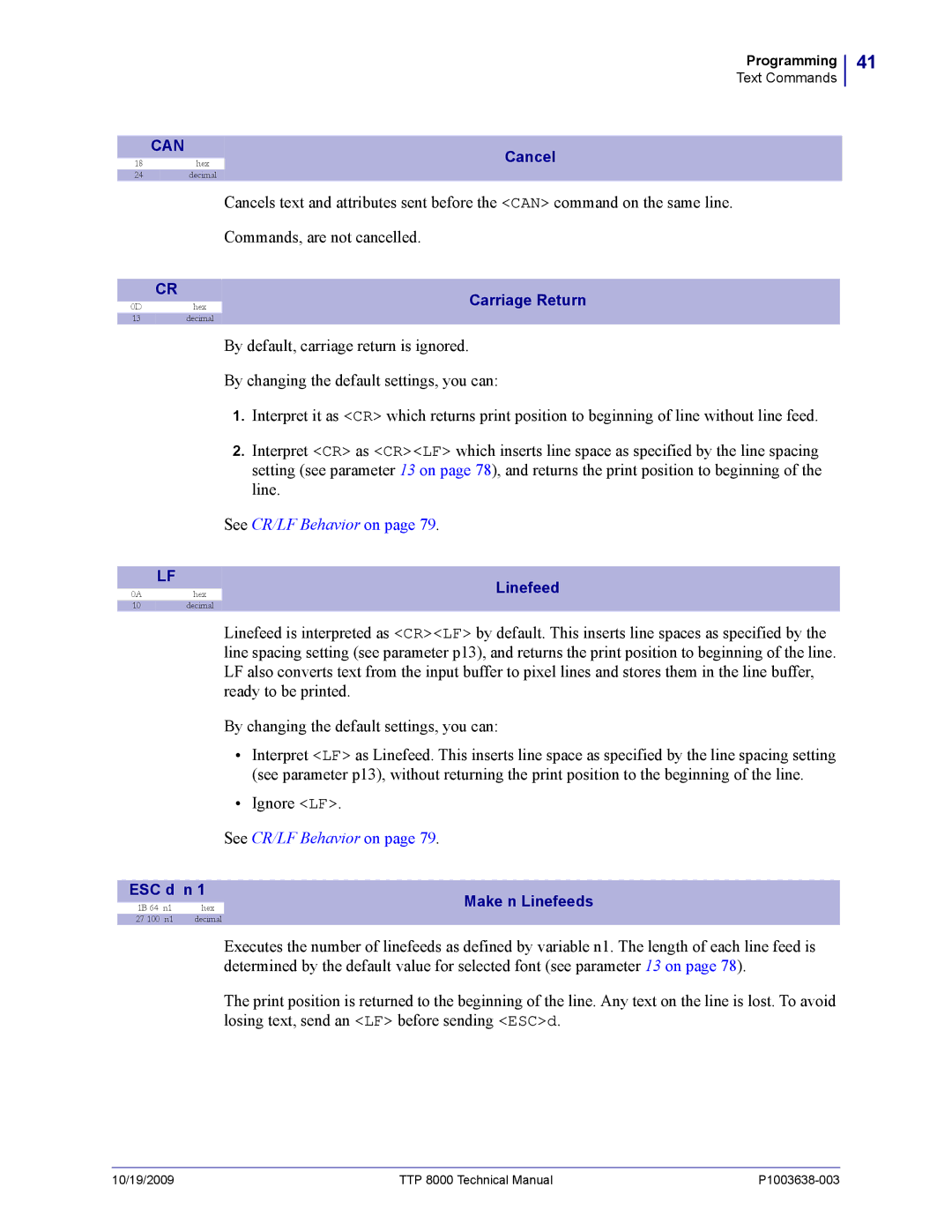 Zebra Technologies TTP 8000 manual See CR/LF Behavior on, Ignore LF 