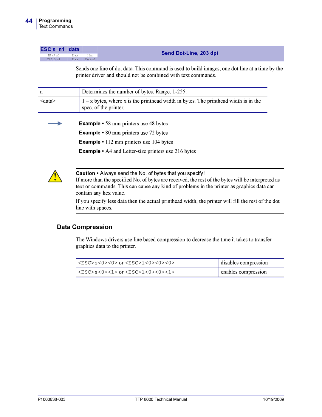 Zebra Technologies TTP 8000 manual Disables compression, Enables compression 