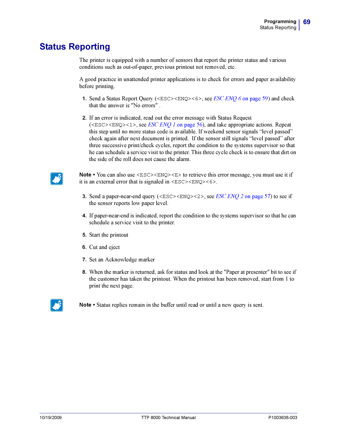 Zebra Technologies TTP 8000 manual Status Reporting 