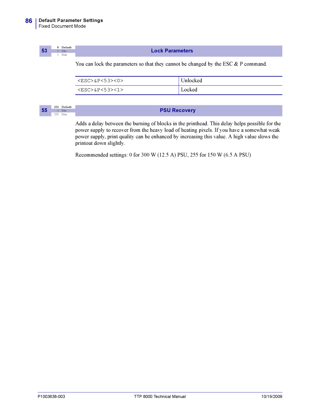 Zebra Technologies TTP 8000 manual Unlocked, Locked 