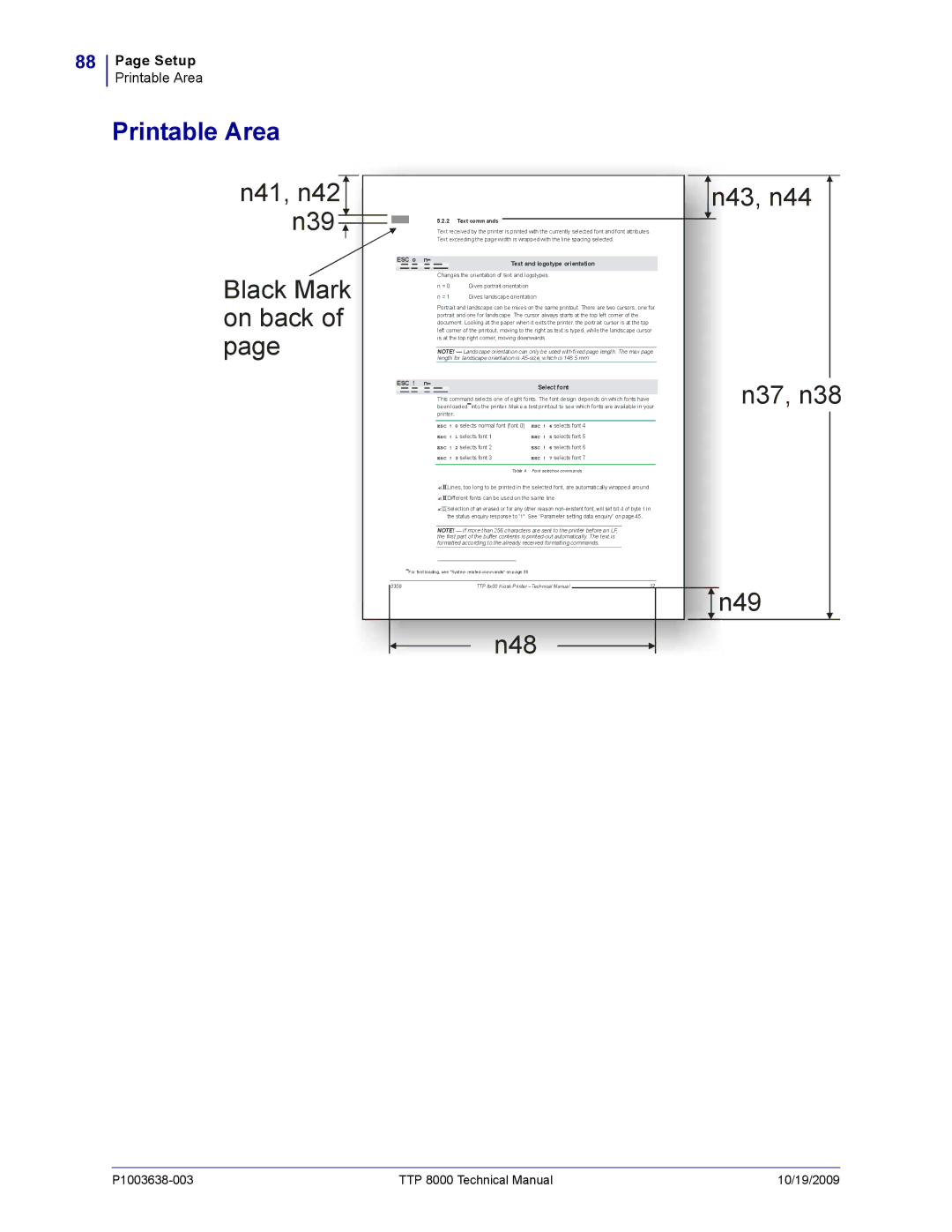 Zebra Technologies TTP 8000 manual N41, n42 N39, Printable Area 