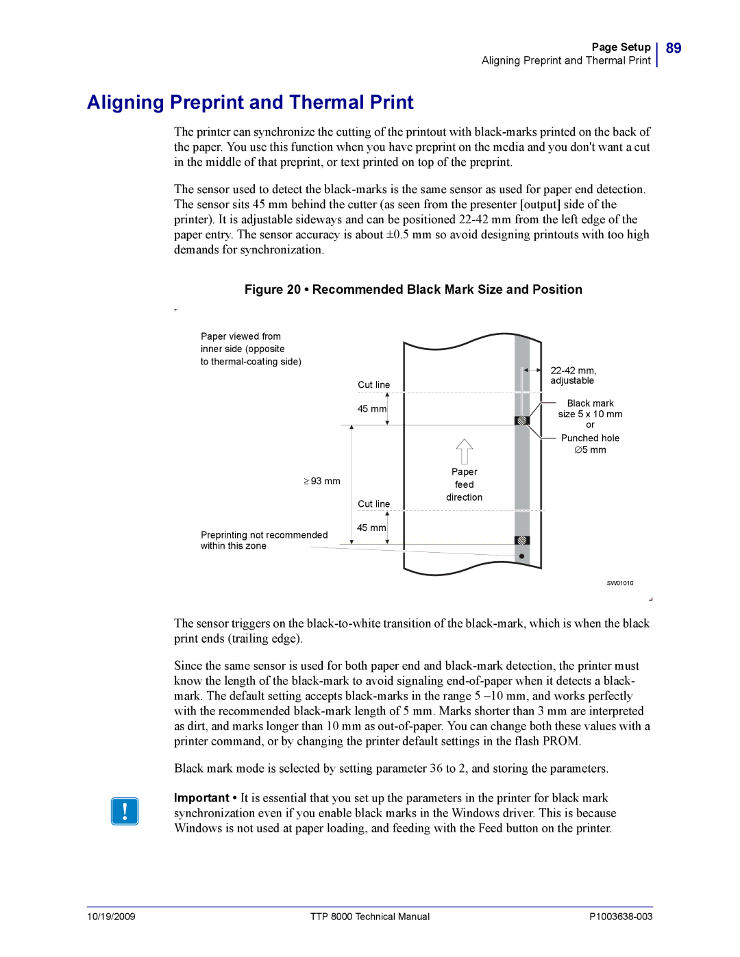 Zebra Technologies TTP 8000 manual Aligning Preprint and Thermal Print, Recommended Black Mark Size and Position 