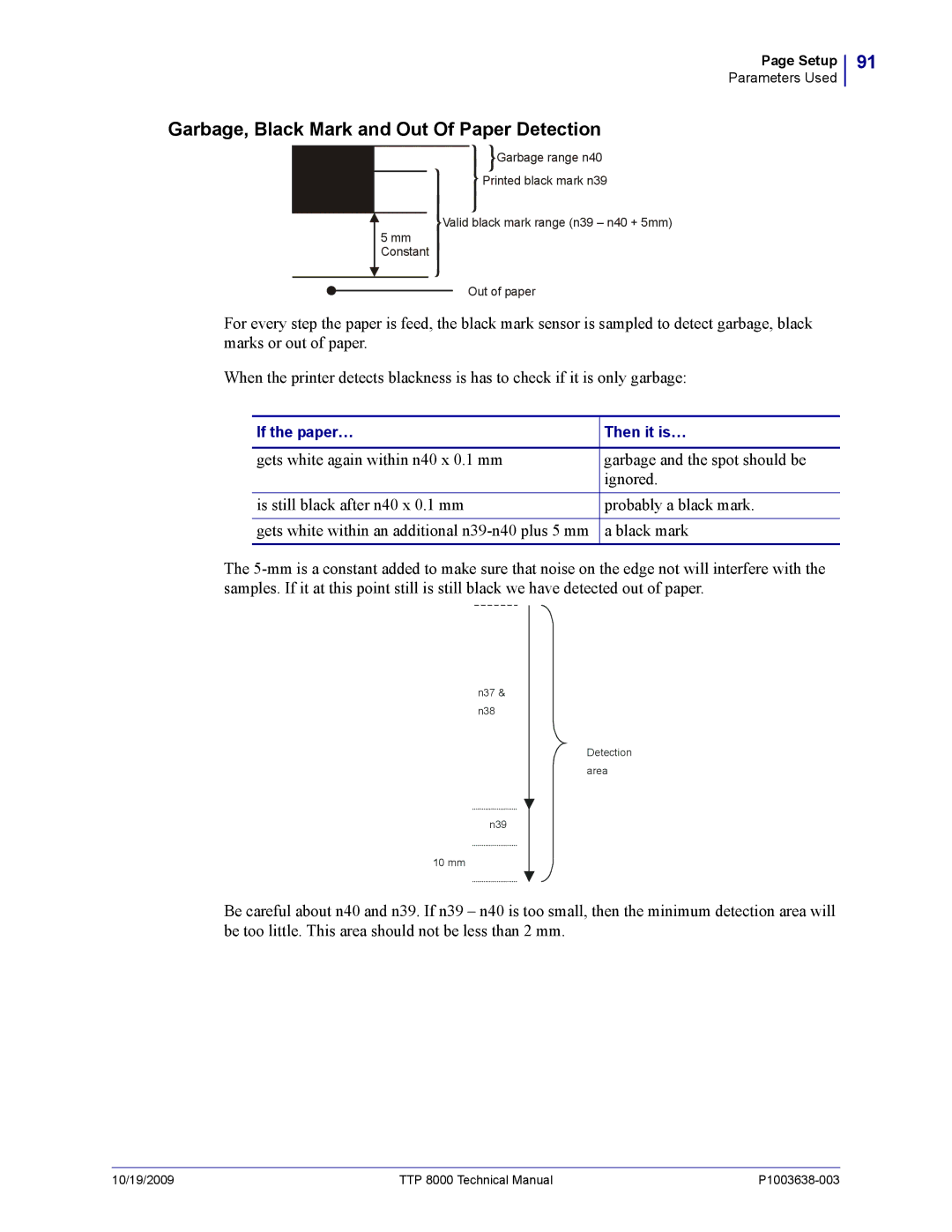 Zebra Technologies TTP 8000 manual Garbage, Black Mark and Out Of Paper Detection 