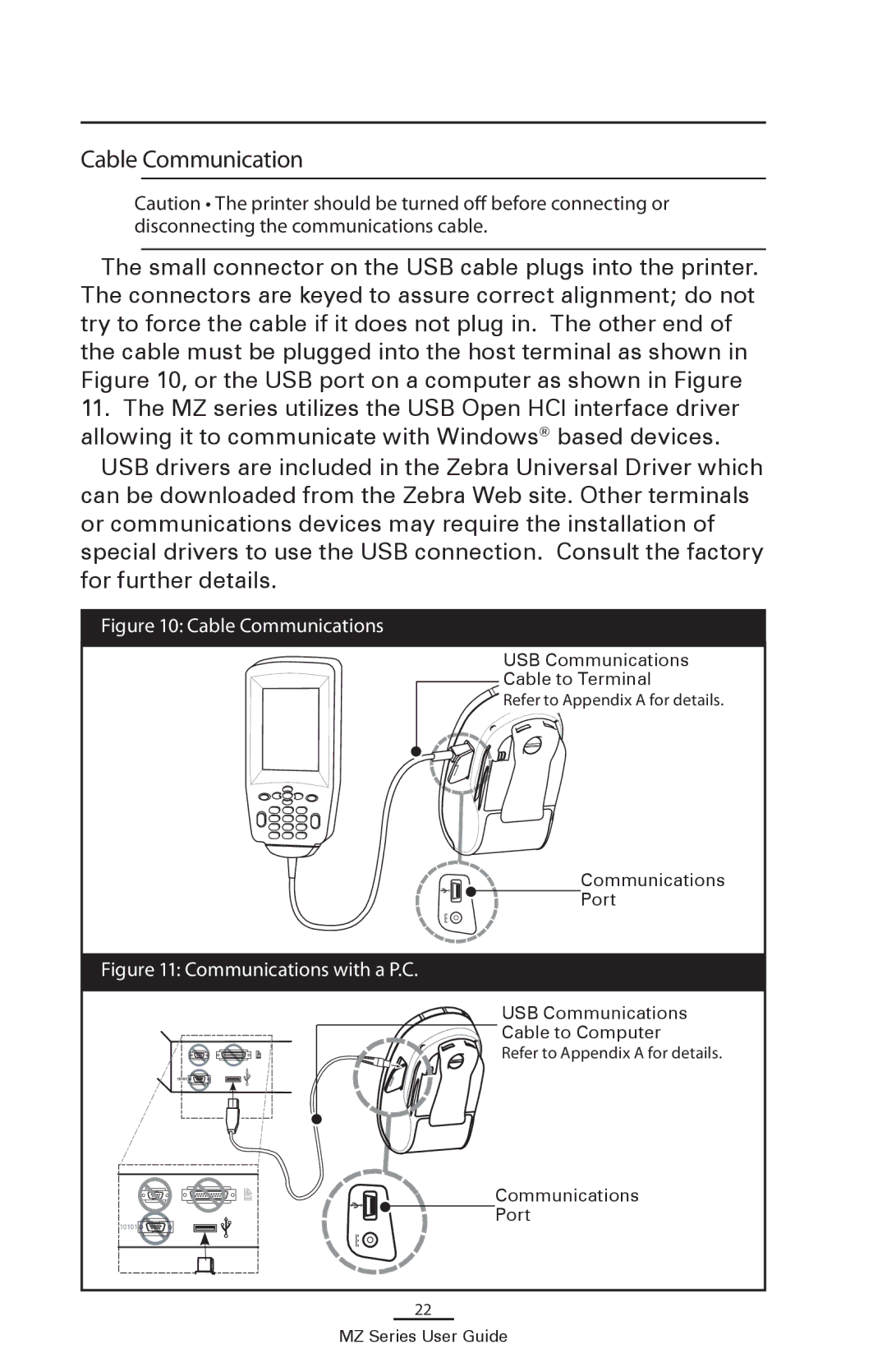 Zebra Technologies UMAN-MZA-007 manual Cable Communications 