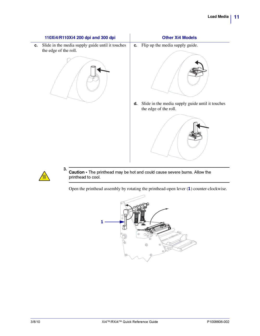 Zebra Technologies RXi4 manual 110Xi4/R110Xi4 200 dpi and 300 dpi Other Xi4 Models 