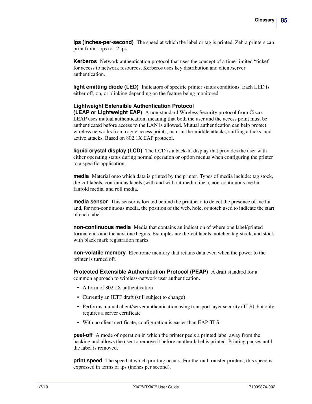 Zebra Technologies 11280100000, 14080100200, RXI4TM, 17080100200 manual Lightweight Extensible Authentication Protocol 