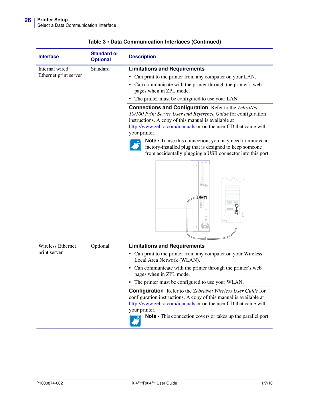 Zebra Technologies 14080100200, RXI4TM, 17080100200, 22080100000 manual Connections and Configuration Refer to the ZebraNet 