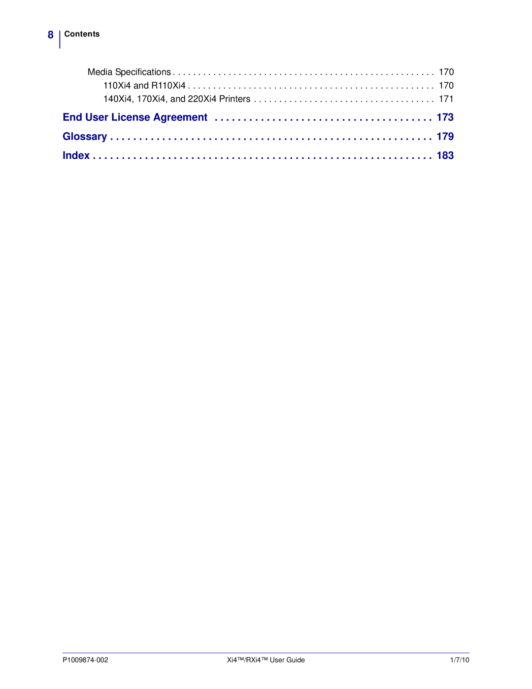 Zebra Technologies 11680100201, 14080100200, RXI4TM, 17080100200, 22080100000 End User License Agreement Glossary Index 