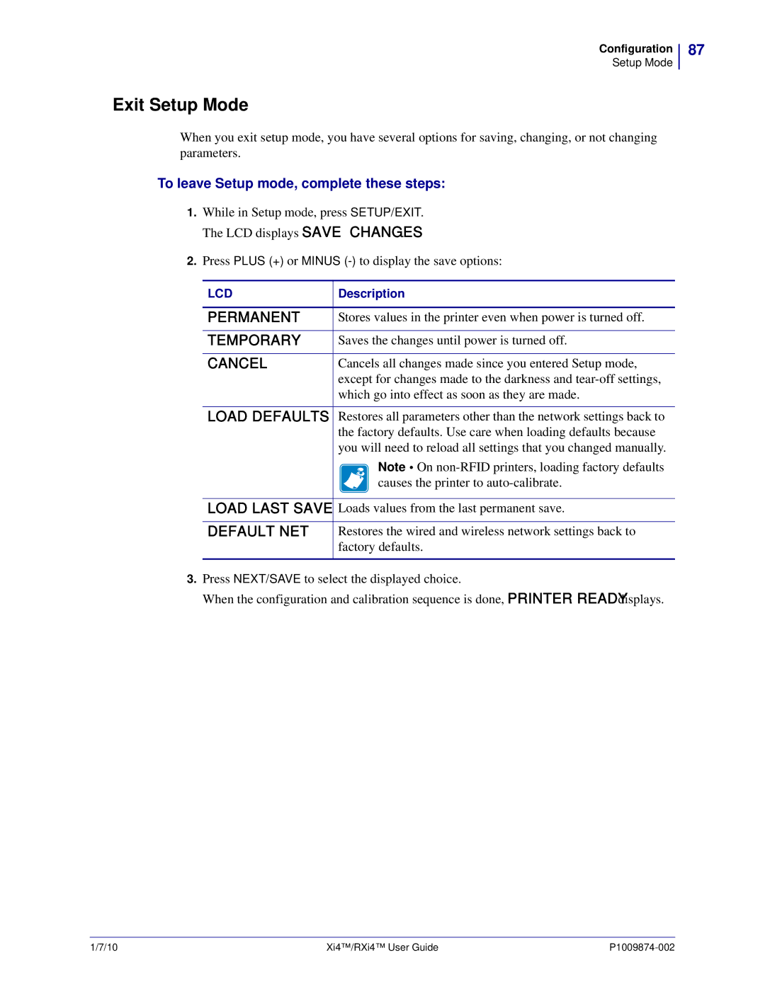 Zebra Technologies 14080100000, 14080100200, RXI4TM manual Exit Setup Mode, To leave Setup mode, complete these steps 